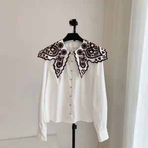 Women White Cotton Long Sleeved Embroidered Shirt